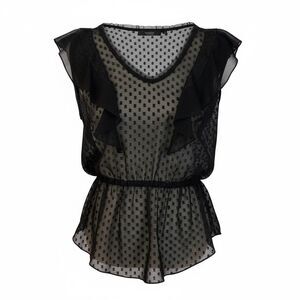 REBECCA TAYLOR Swiss Dot Sheer Ruffle Blouse | Silk Blend | Size 2 | Retail $165
